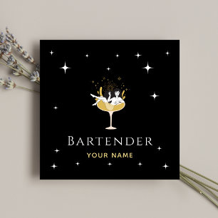 Bartender Glamous Cocktail Funny Champagne Girl Fyrkantigt Visitkort
