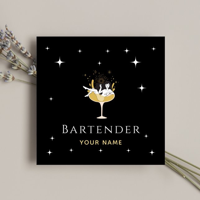 Bartender Glamous Cocktail Funny Champagne Girl Fyrkantigt Visitkort (Skapare uppladdad)