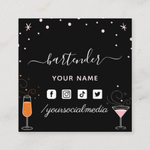 Bartender Glamous Cocktail Namnteckning Kalligrafi Fyrkantigt Visitkort