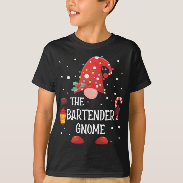 Bartender Gnome Matching Familjegul Gnom T Shirt (Framsida)