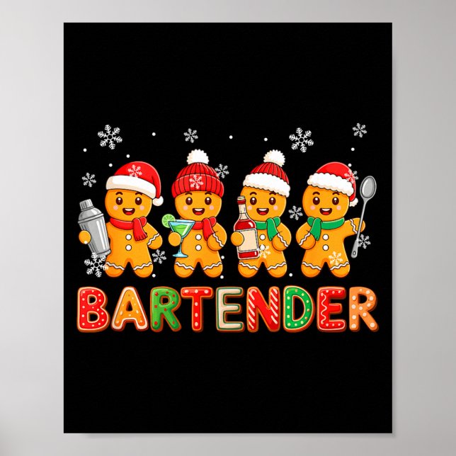 Bartender Job Group Santa Gingerbreads Xmas Cookie Poster (Framsidan)