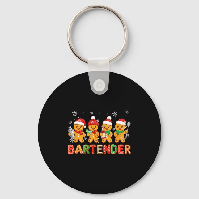 Bartender Jobb Grupp Tomte Pepperkakor Jul Kaka Nyckelring (Framsida)