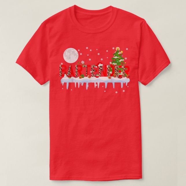 Bartender Julafton Träd Light Leopard Santa Hat Re T Shirt (Design framsida)