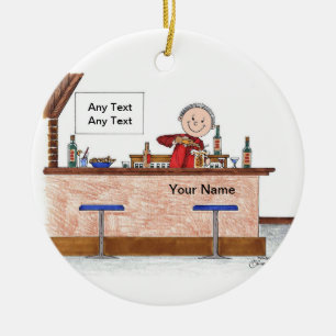 Bartender - manlig julgransprydnad keramik