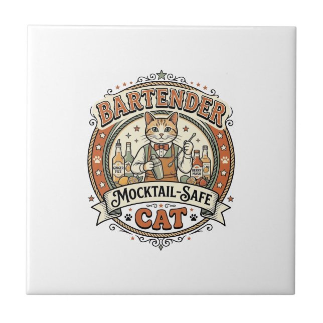 Bartender Mocktail-Säker Katt Bartender Mocktail-S Kakelplatta (Framsidan)