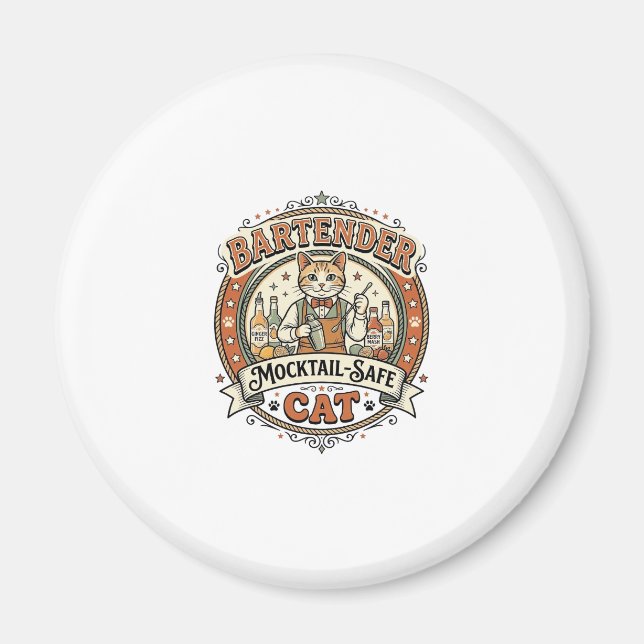 Bartender Mocktail-Säker Katt Bartender Mocktail-S Magnet (Framsidan)