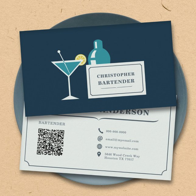 Bartender - Mörk blått Visitkort (Bartender - Dark Blue Business Card)