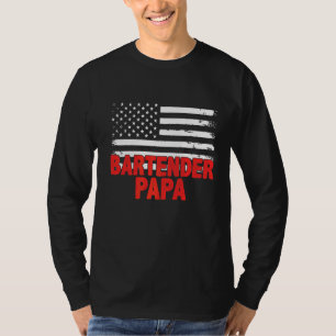Bartender Pappa Amerikanska Flagga Fars dag T Shirt