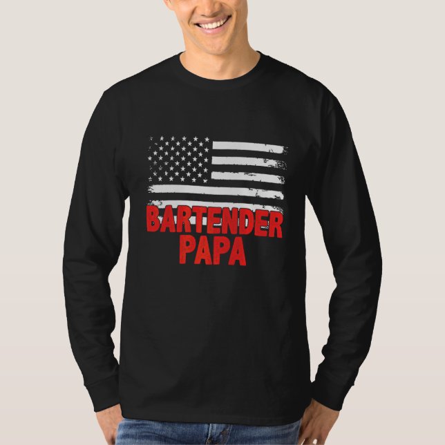 Bartender Pappa Amerikanska Flagga Fars dag T Shirt (Framsida)