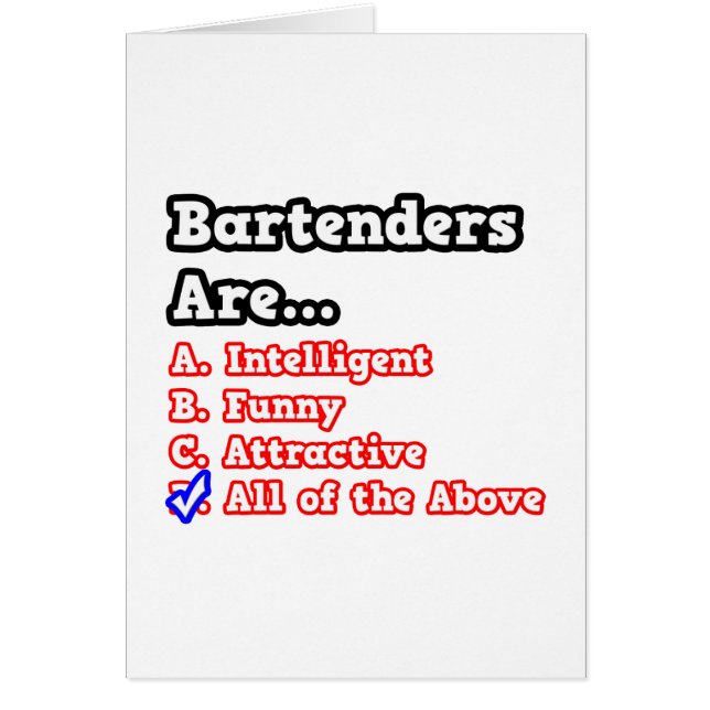 Bartender Quiz..Joke Hälsningskort (Framsidan)