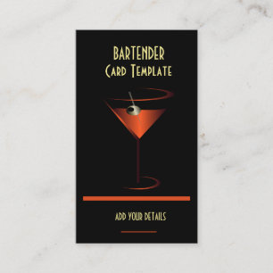 Bartender Red Metallic Cocktail Visitkort