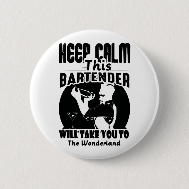 Bartender Shirt - Behålla Lugn Denna Bartender T-s Knapp (Framsida)