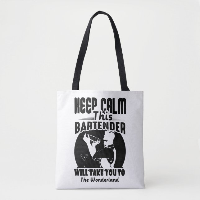 Bartender Shirt - Behålla Lugn Denna Bartender T-s Tygkasse (Framsida)
