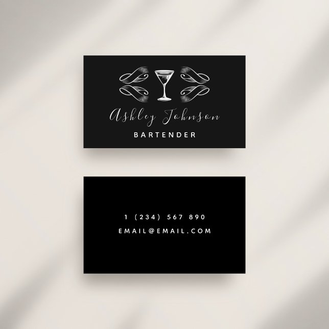 Bartender Sommelier Martini Glass Black & White Visitkort (Skapare uppladdad)