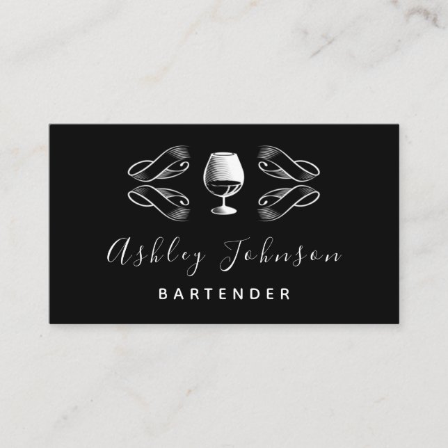 Bartender Sommelier Tropical Cocktail Black& White Visitkort (Framsida)