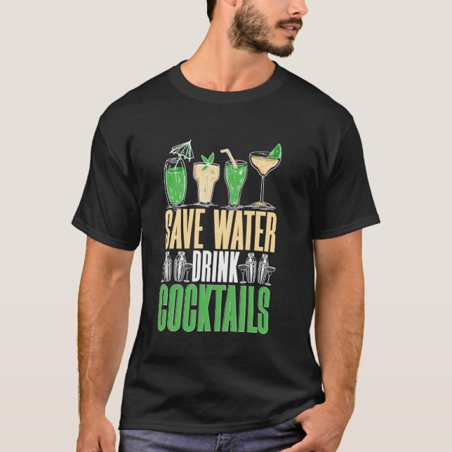 Bartender Spara Vatten Drick Cocktail T Shirt (Framsida)