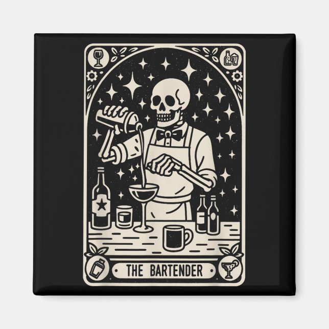 Bartender Tarot Card Halloween Mixolog Barm Magnet (Framsidan)