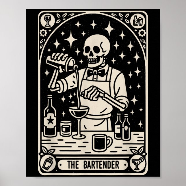 Bartender Tarot Card Halloween Mixolog Barm Poster (Framsidan)