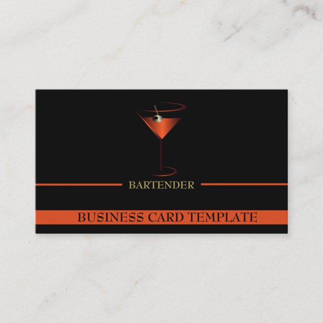 Bartender Template Red Martini Logotyp Bartender Visitkort (Framsida)