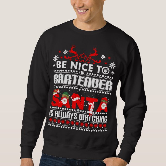 Bartender Ugly jul Sweater Gift Funny Barten Lång Ärmad Tröja (Framsida)