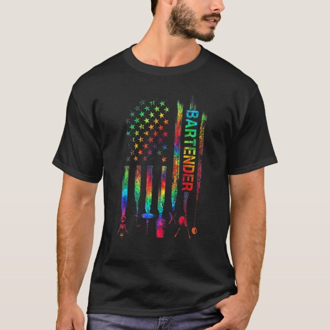 Bartender with American Flagga Tie Dye Bartending  T Shirt (Framsida)
