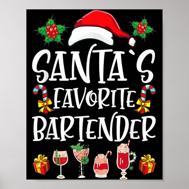 Bartender Xmas Gift Santa's Favorite Bartender Chr Poster (Framsidan)