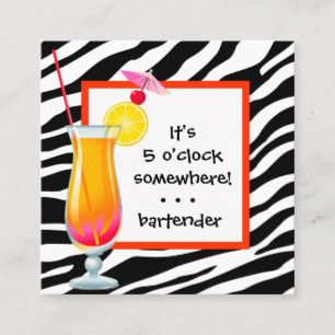 Bartender Zebra-cocktail Fyrkantigt Visitkort