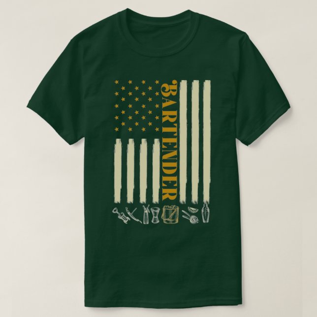 Bartending Bartender American Flagga T Shirt (Design framsida)