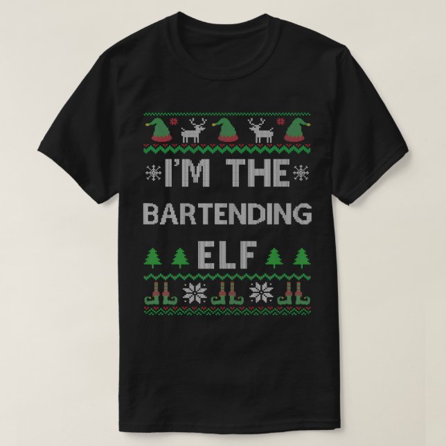 Bartending Elf Ugly jul T Shirt (Design framsida)