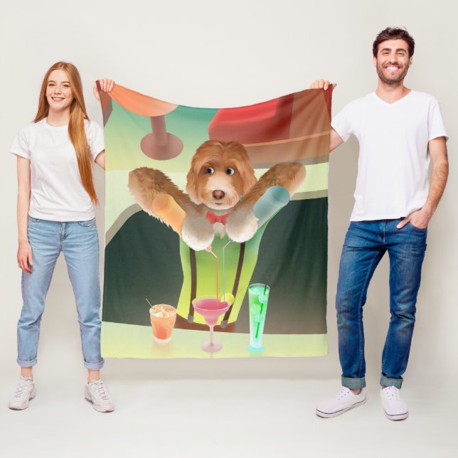 Bartending Hund i Retro Pub Fleecefilt (På plats)