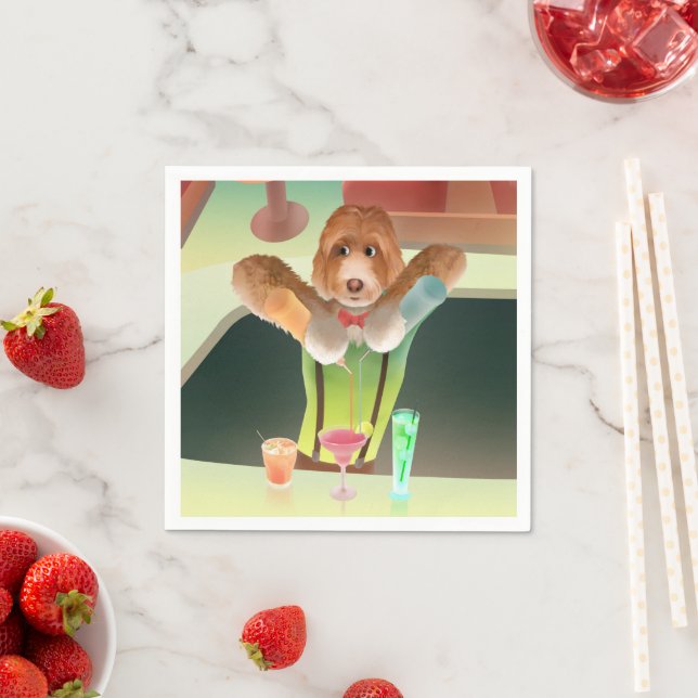 Bartending Hund i Retro Pub Pappersservett (Insitu)