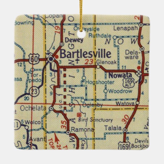 Bartlesville OK Vintage Karta Julgransprydnad Keramik (Baksida)