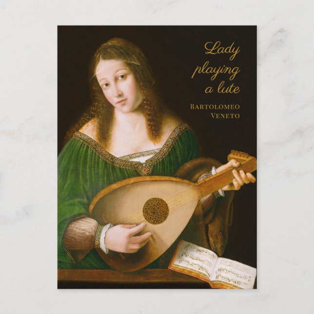 Bartolomeo Veneto Dam som spelar en lute CC1160 Vykort (Framsida)
