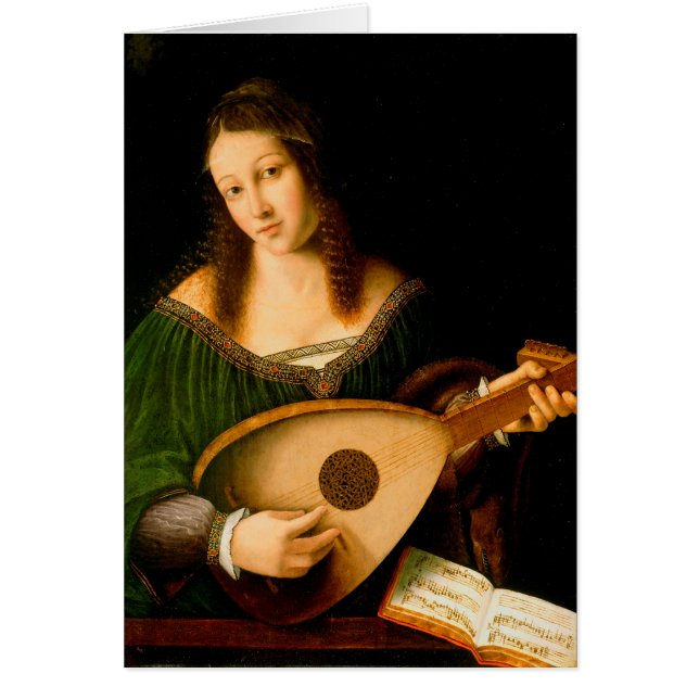 Bartolomeo Veneto Dam spelar Lute Porträtt Art Hälsningskort (Framsidan)