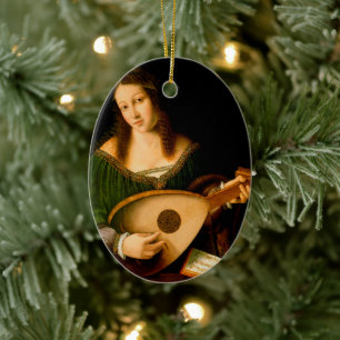 Bartolomeo Veneto Dam spelar Lute Porträtt Art Julgransprydnad Keramik