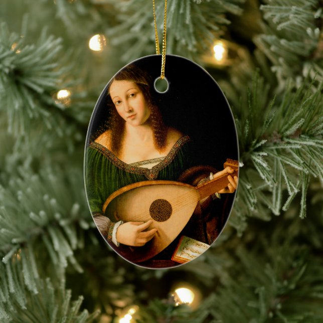Bartolomeo Veneto Dam spelar Lute Porträtt Art Julgransprydnad Keramik (Träd)