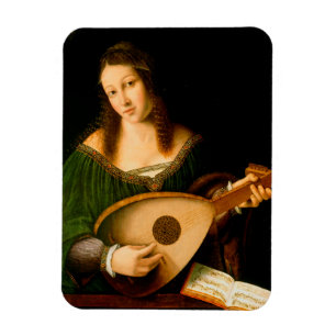 Bartolomeo Veneto Dam spelar Lute Porträtt Art Magnet