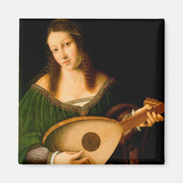 Bartolomeo Veneto Dam spelar Lute Porträtt Art Magnet (Framsidan)