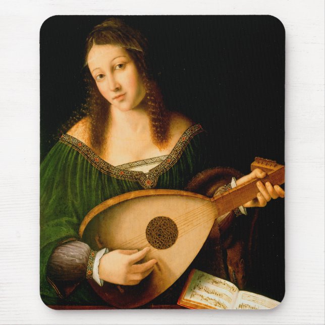 Bartolomeo Veneto Dam spelar Lute Porträtt Art Musmatta (Framsidan)