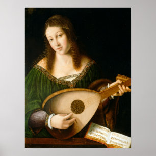 Bartolomeo Veneto och Workshop Dam spelar en lute Poster