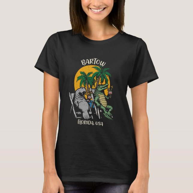Bartow Florida USA Funny Manatee och Alligator Des T Shirt (Framsida)