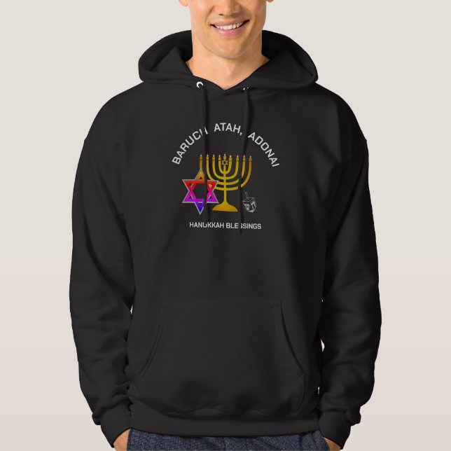 BARUCH ATAH ADONAI | Hanukkah Blessings Hoodie (Framsida)