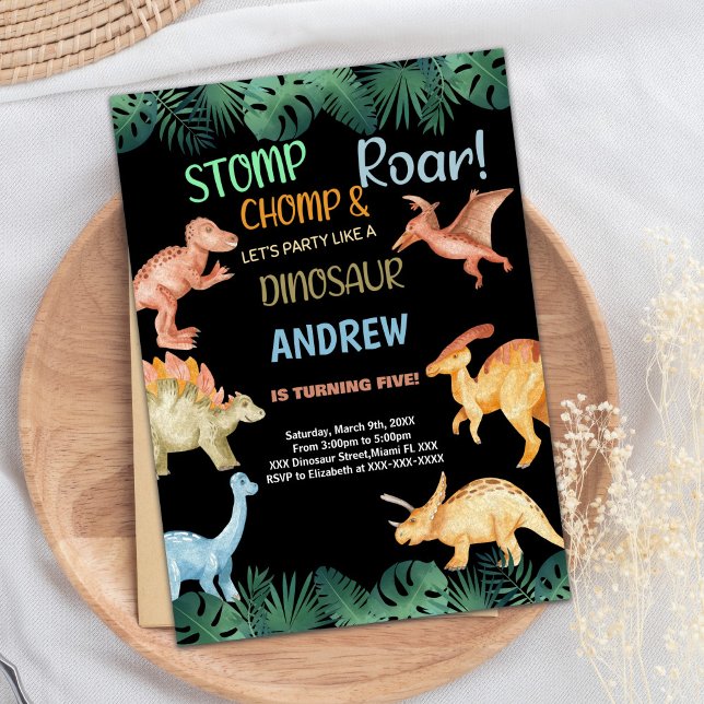 Barwon Black Glitter Dinosaur Birthday-inbjudninga Inbjudningar (Barwon Black Glitter Dinosaur Birthday Invitations)