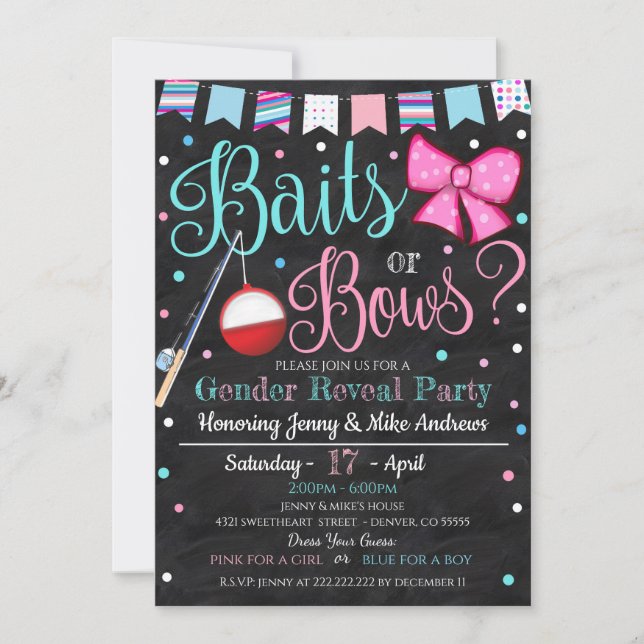 Bas- eller Bows Gender Reveal Party-inbjudan Inbjudningar (Framsida)