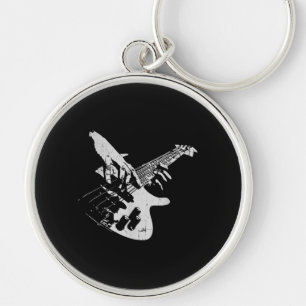 Bas Guitar Player Gift Baid Rund Silverfärgad Nyckelring