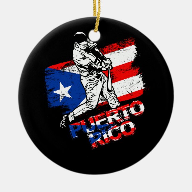 Bas i Puerto Rico Flagga Puerto Rican Baseball Pla Julgransprydnad Keramik (Framsidan)