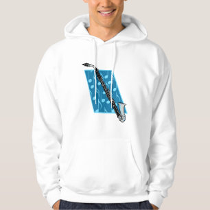 Bas- klarinett med blåttbakgrund och musik noter hoodie