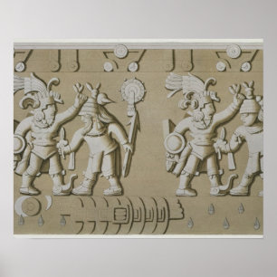 Bas lättnad av forntida Aztec krigare, från Stoe Poster