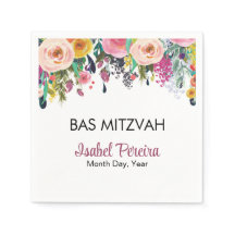 Bas Mitzvah Blommigt Napkins Personlig