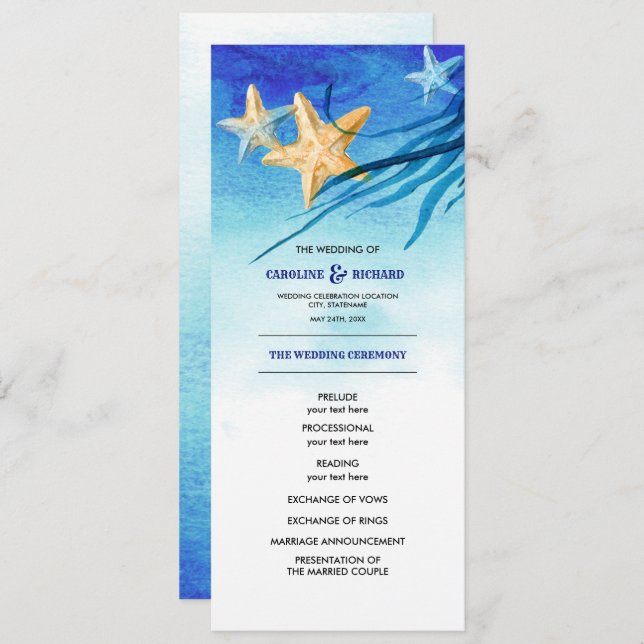 Bas | Platta program för havsvattenfärg Bröllop (Fram/baksida)